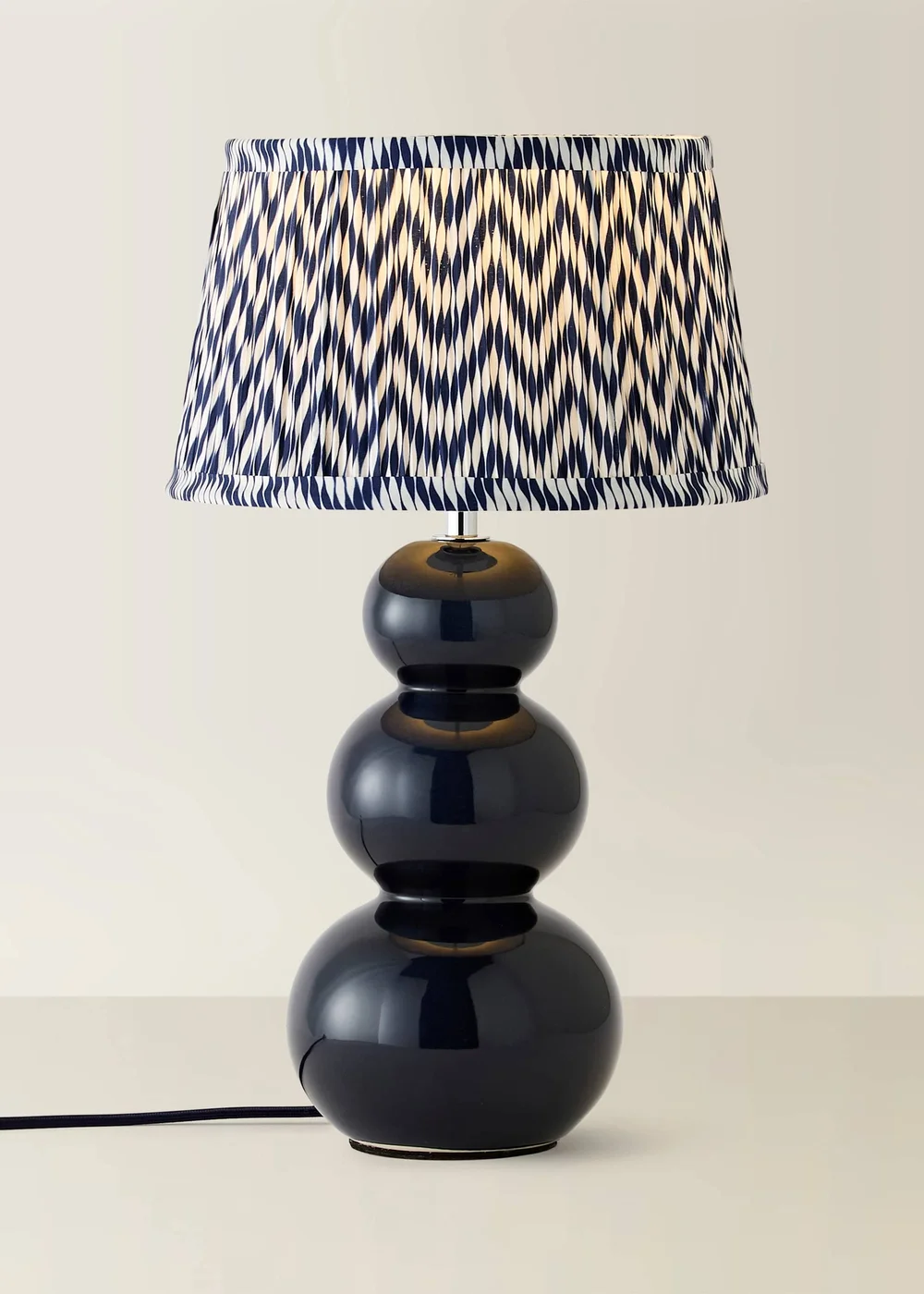 ValueLights Edie Navy Ceramic Bobble Table Lamp with Chevron Taper Shade - One Size Image 3