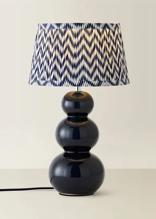 ValueLights Edie Navy Ceramic Bobble Table Lamp with Chevron Taper Shade - One Size Image 3