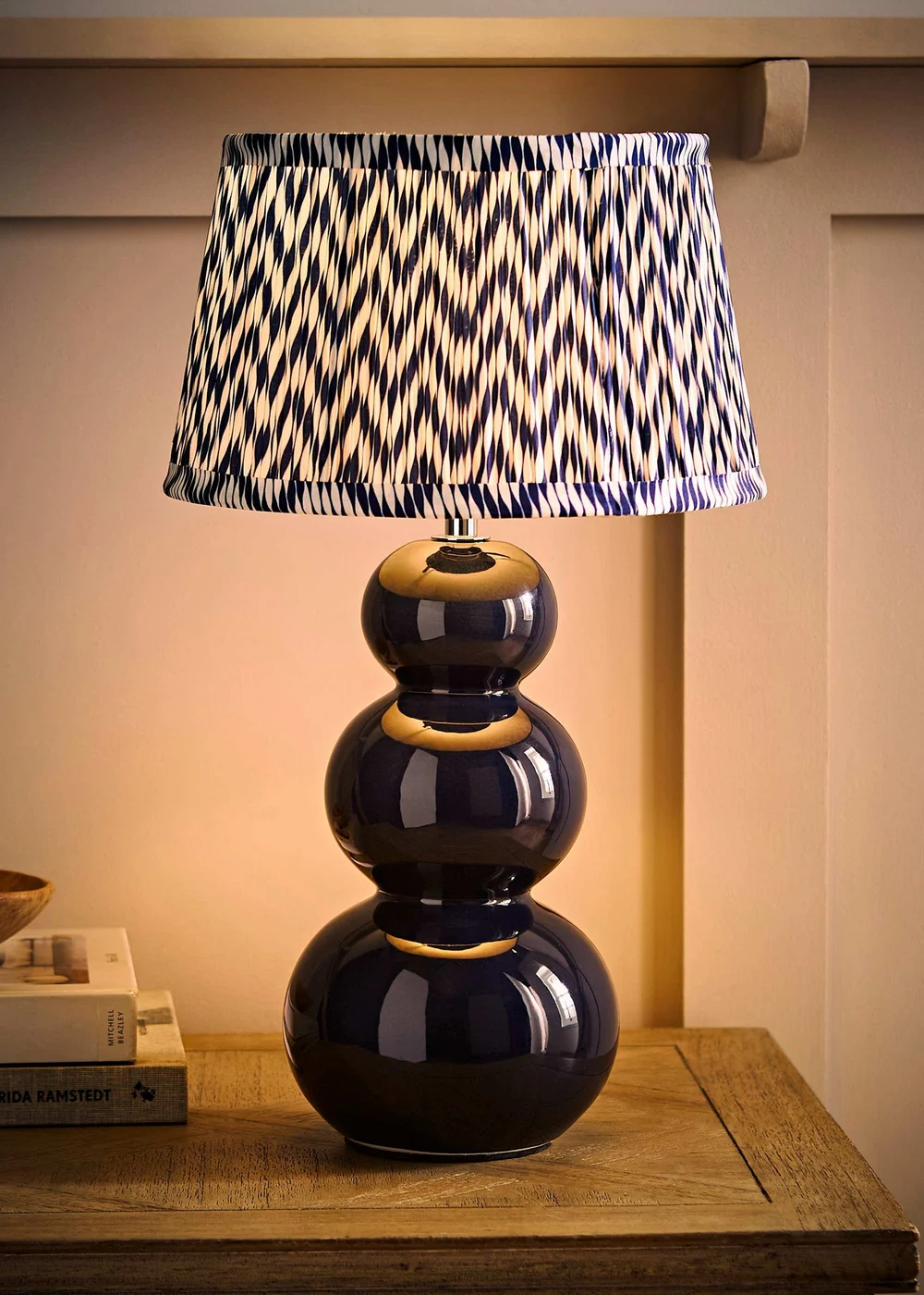 ValueLights Edie Navy Ceramic Bobble Table Lamp with Chevron Taper Shade - One Size Image 2