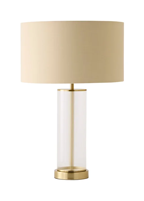 ValueLights Calin Brushed Gold Ribbed Glass Table Lamp Base with Beige & Gold Inner Drum Shade - One Size Image 5