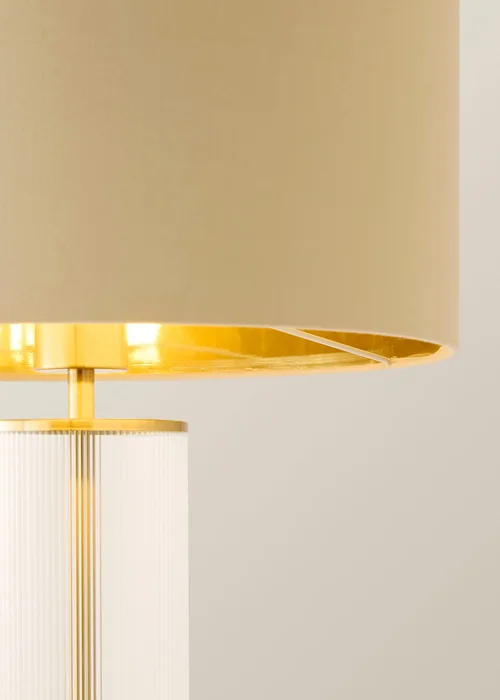 ValueLights Calin Brushed Gold Ribbed Glass Table Lamp Base with Beige & Gold Inner Drum Shade - One Size Image 4