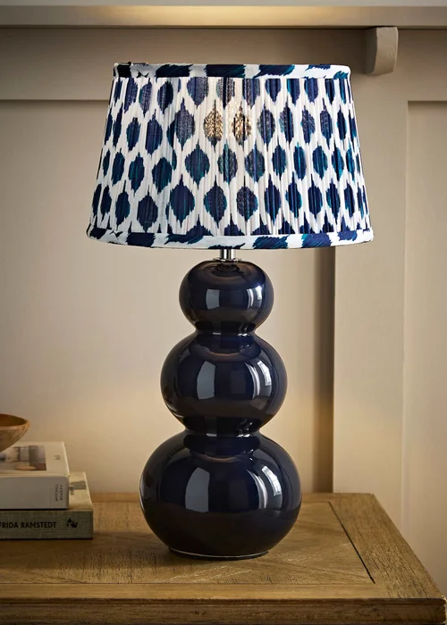 ValueLights Edie Navy Ceramic Bobble Table Lamp with Ikat Pleated Shade - One Size Image 1