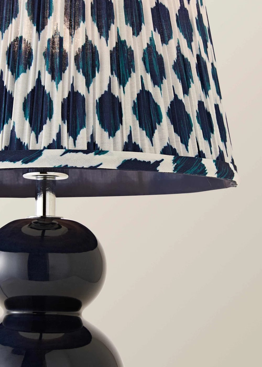 ValueLights Edie Navy Ceramic Bobble Table Lamp with Ikat Pleated Shade - One Size Image 4