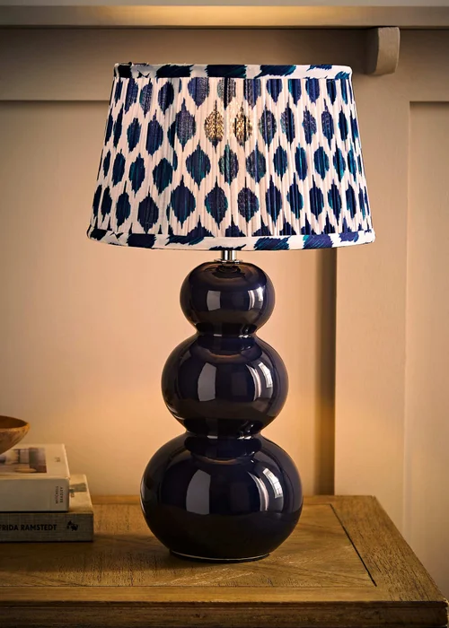 ValueLights Edie Navy Ceramic Bobble Table Lamp with Ikat Pleated Shade - One Size Image 2