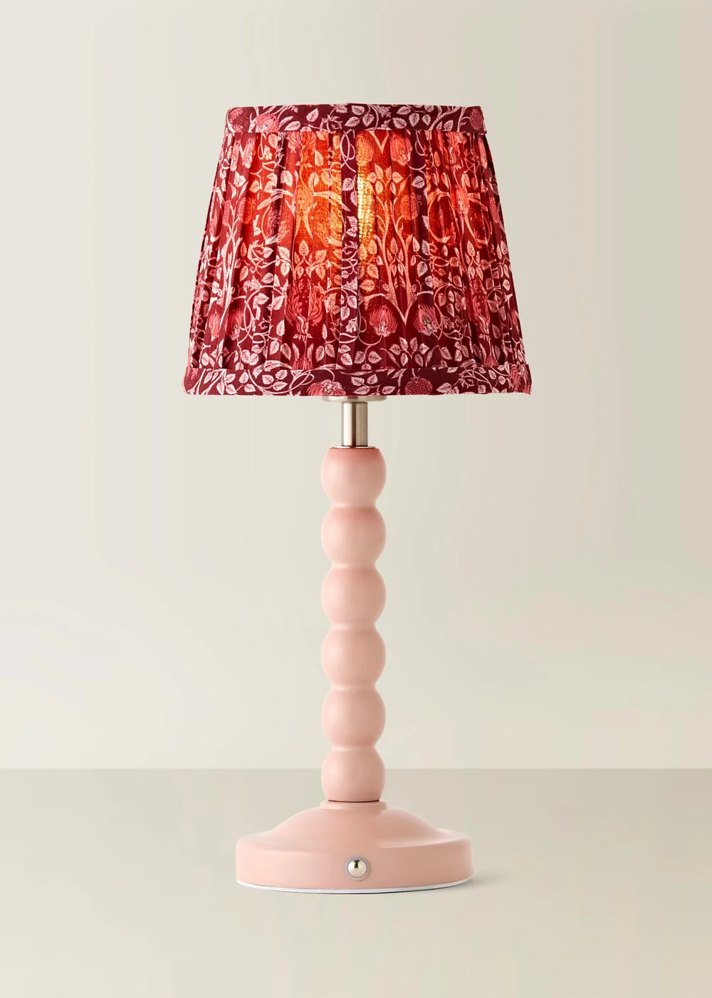 ValueLights Bobbin Rose Pink Bobbin Rechargeable Table Lamp with Burgundy Floral Pleated Shade - One Size Image 3