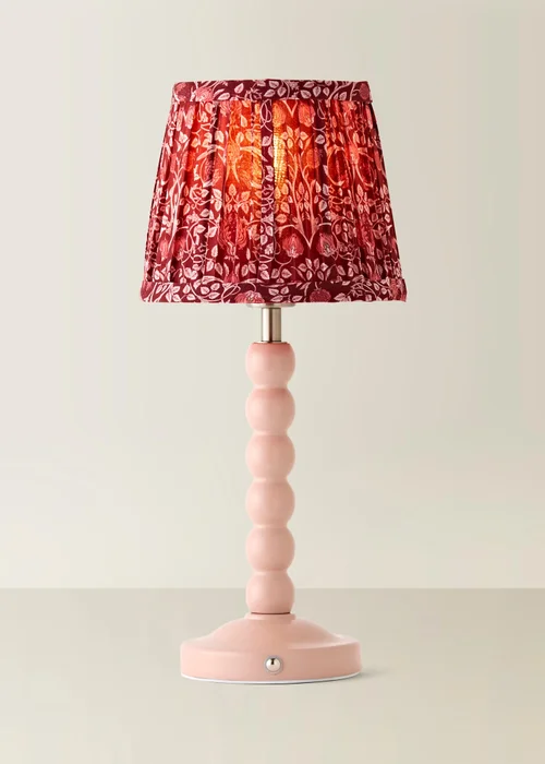 ValueLights Bobbin Rose Pink Bobbin Rechargeable Table Lamp with Burgundy Floral Pleated Shade - One Size Image 3