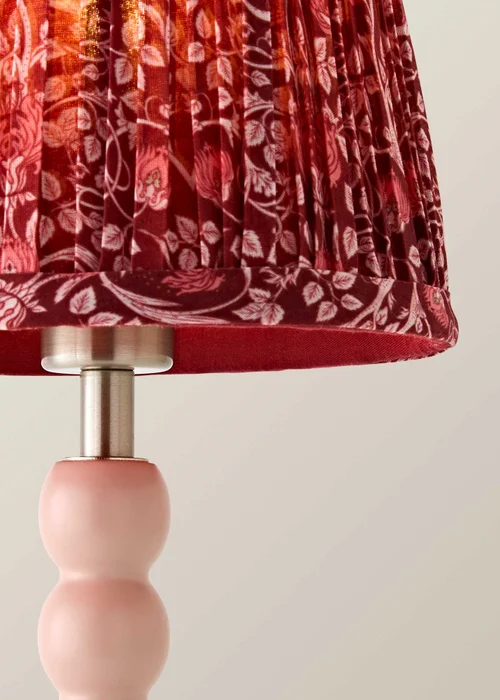 ValueLights Bobbin Rose Pink Bobbin Rechargeable Table Lamp with Burgundy Floral Pleated Shade - One Size Image 4