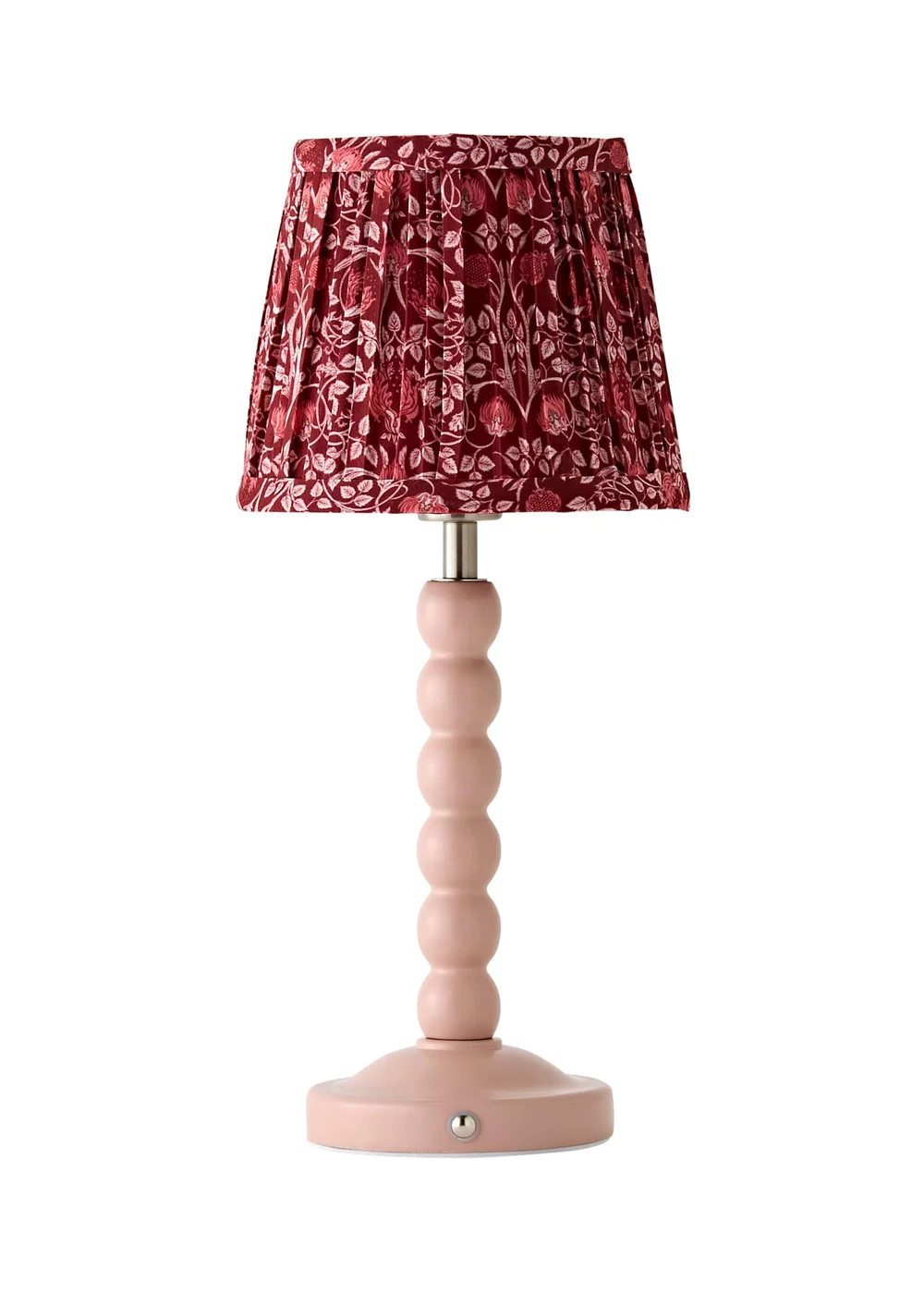 ValueLights Bobbin Rose Pink Bobbin Rechargeable Table Lamp with Burgundy Floral Pleated Shade - One Size Image 5