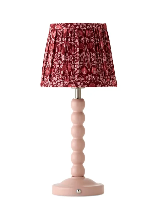 ValueLights Bobbin Rose Pink Bobbin Rechargeable Table Lamp with Burgundy Floral Pleated Shade - One Size Image 5
