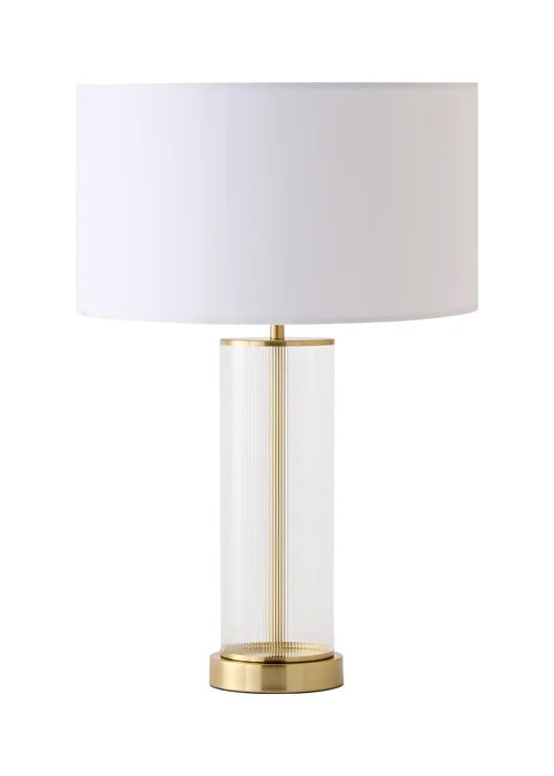 ValueLights Calin Brushed Gold Ribbed Glass Table Lamp Base with White Drum Shade - One Size Image 5