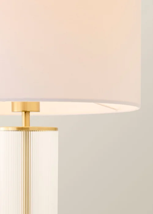 ValueLights Calin Brushed Gold Ribbed Glass Table Lamp Base with White Drum Shade - One Size Image 4