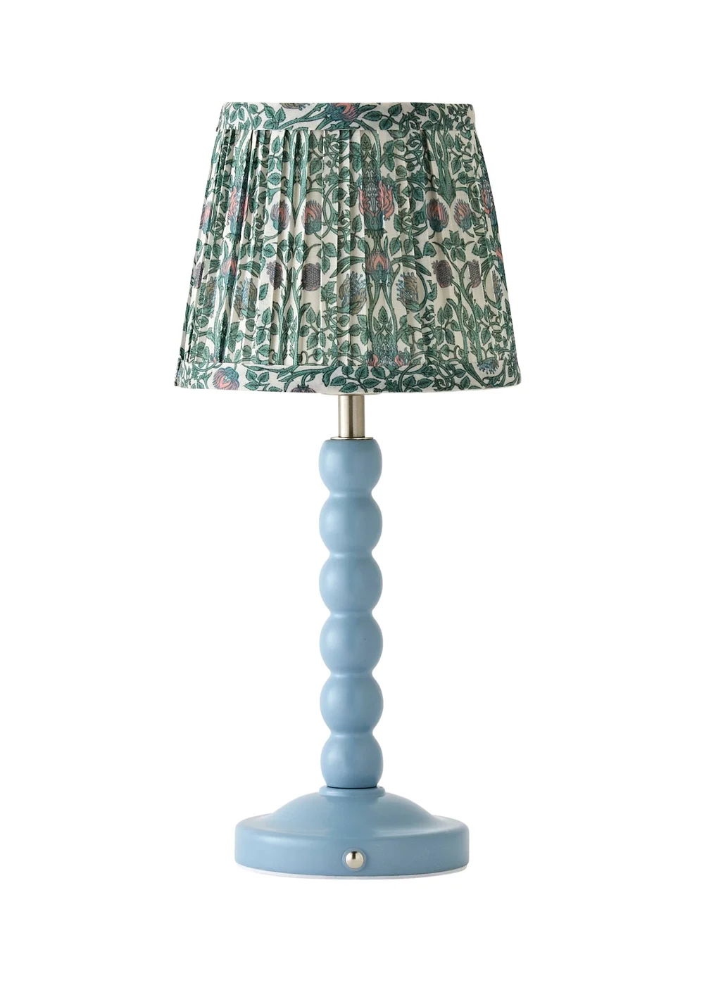ValueLights Bobbin Powder Blue Bobbin Rechargeable Table Lamp with Floral Pleated Shade - One Size Image 5