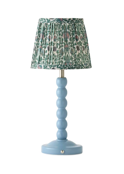 ValueLights Bobbin Powder Blue Bobbin Rechargeable Table Lamp with Floral Pleated Shade - One Size Image 5