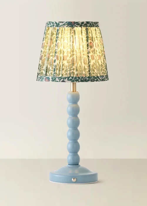 ValueLights Bobbin Powder Blue Bobbin Rechargeable Table Lamp with Floral Pleated Shade - One Size Image 3