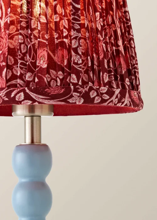 ValueLights Bobbin Powder Blue Bobbin Rechargeable Table Lamp with Burgundy Floral Pleated Shade - One Size Image 4