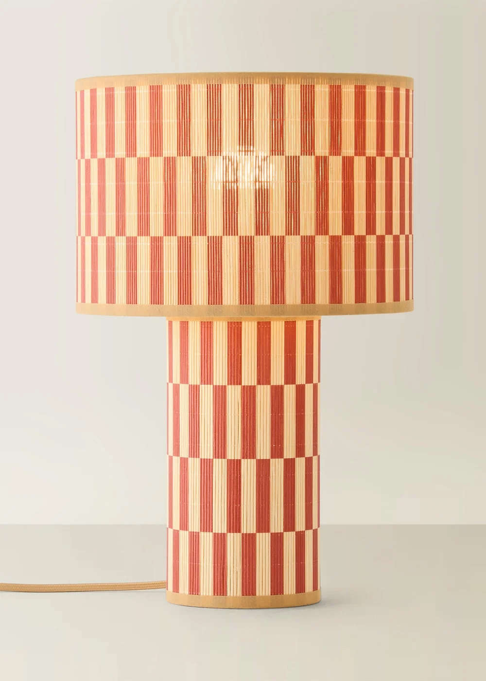 ValueLights Lori Orange Checkerboard Bamboo Table Lamp - One Size Image 3