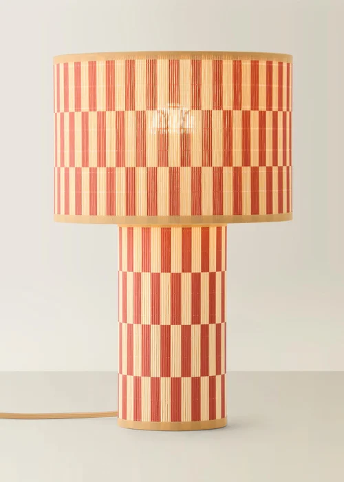 ValueLights Lori Orange Checkerboard Bamboo Table Lamp - One Size Image 3
