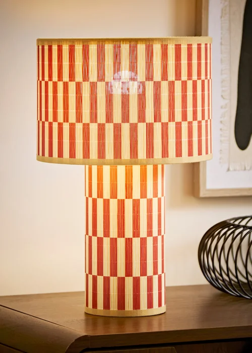 ValueLights Lori Orange Checkerboard Bamboo Table Lamp - One Size Image 1