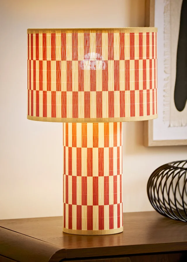ValueLights Lori Orange Checkerboard Bamboo Table Lamp