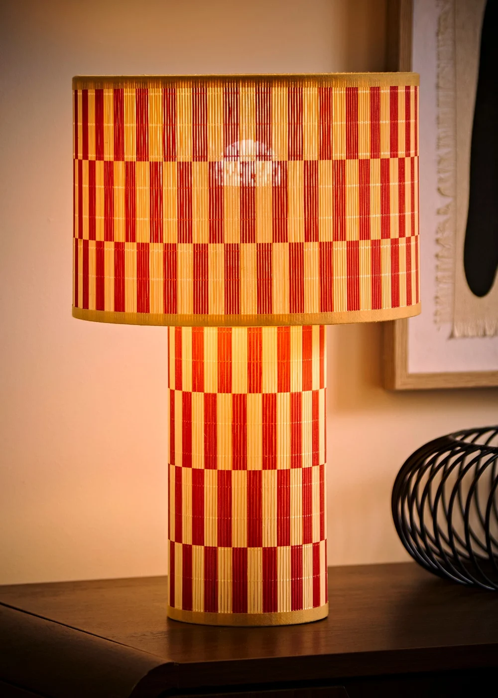 ValueLights Lori Orange Checkerboard Bamboo Table Lamp - One Size Image 2