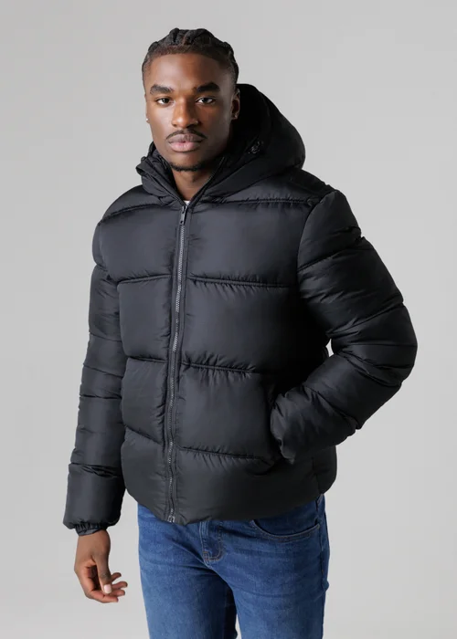French Connection Black Hooded Puffer Jacket with High Neck - 2XL Image 1