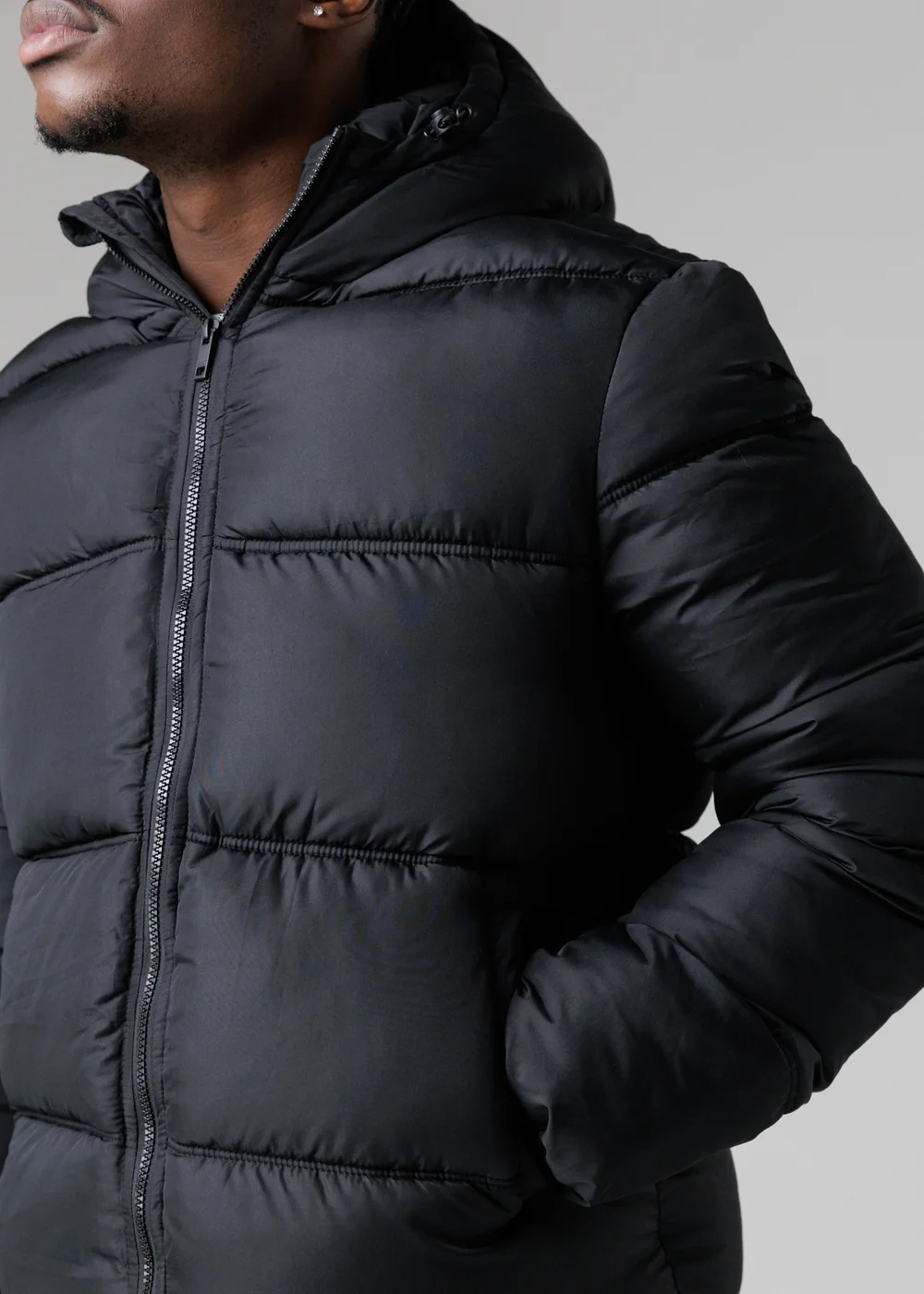 French Connection Black Hooded Puffer Jacket with High Neck - 2XL Image 3