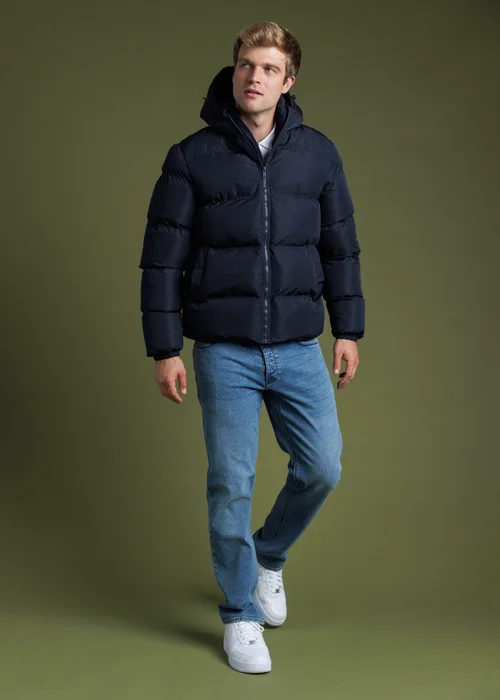 French Connection Navy Hooded Puffer Jacket with High Neck - S Image 4