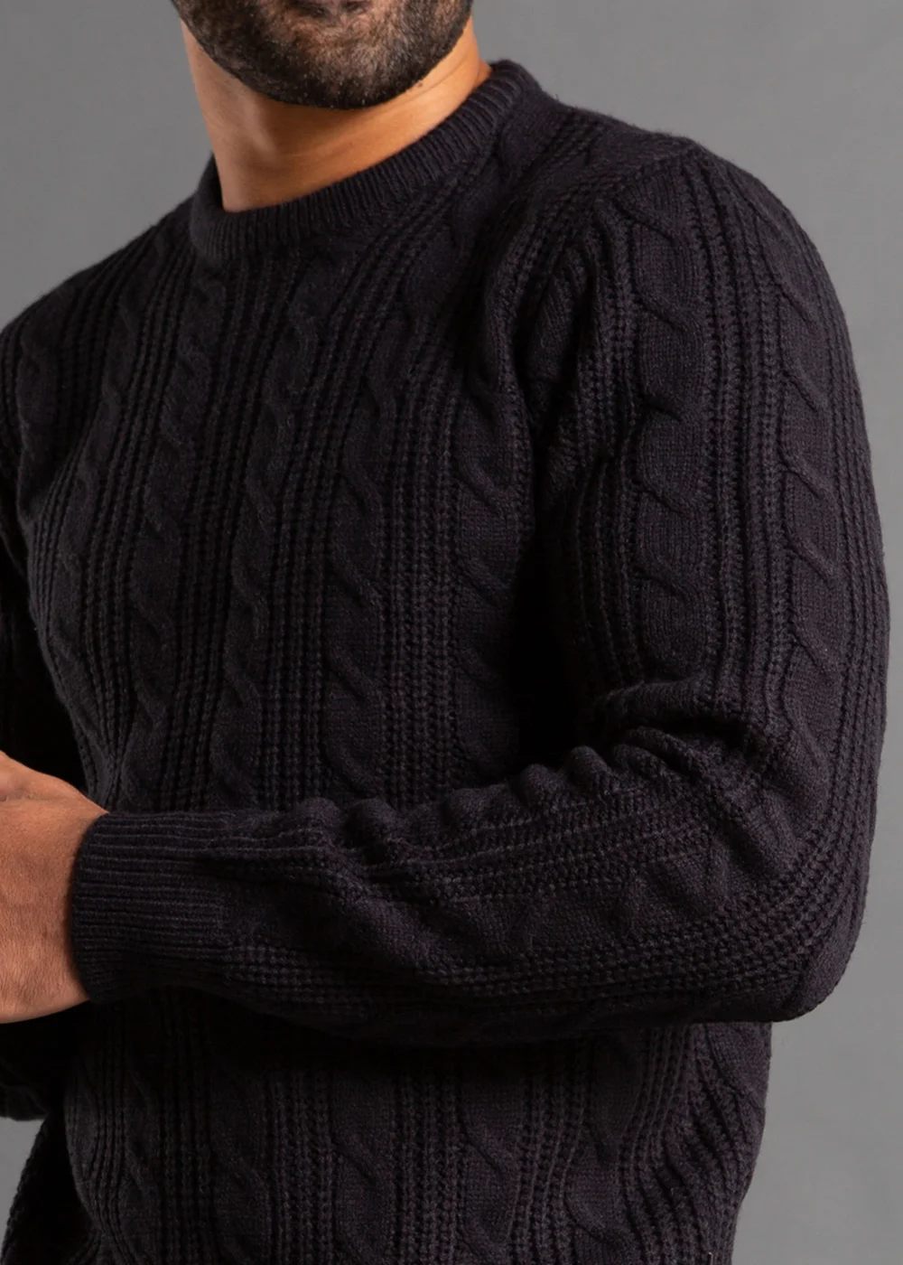 French Connection Navy Cable Knit Crew Neck Jumper - L Image 3