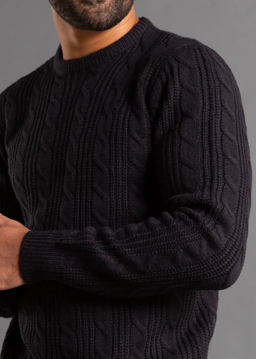 French Connection Navy Cable Knit Crew Neck Jumper - L Image 3