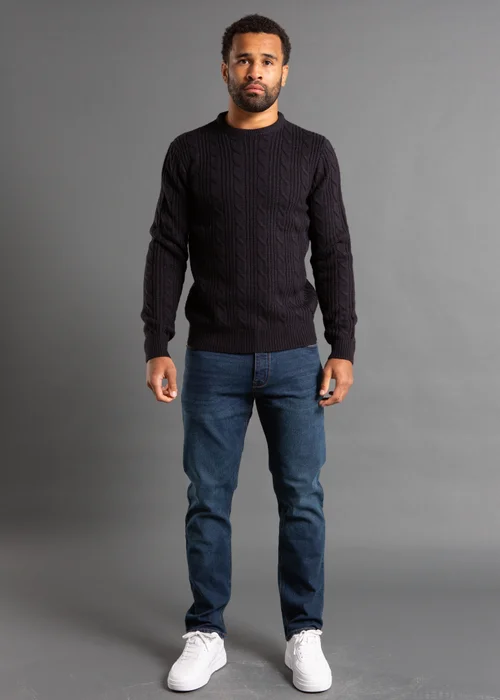 French Connection Navy Cable Knit Crew Neck Jumper - L Image 4