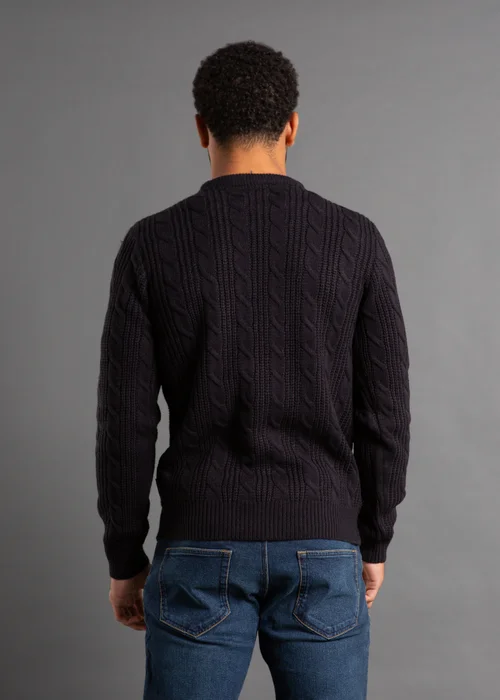 French Connection Navy Cable Knit Crew Neck Jumper - L Image 2