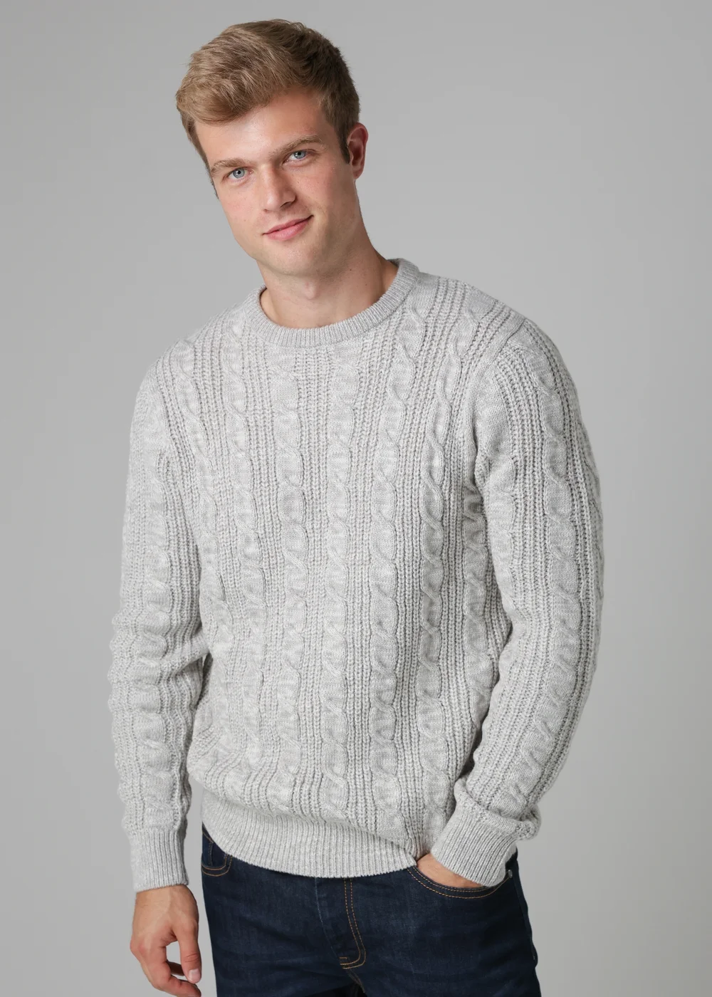 French Connection Ecru Cable Knit Crew Neck Jumper - S Image 1