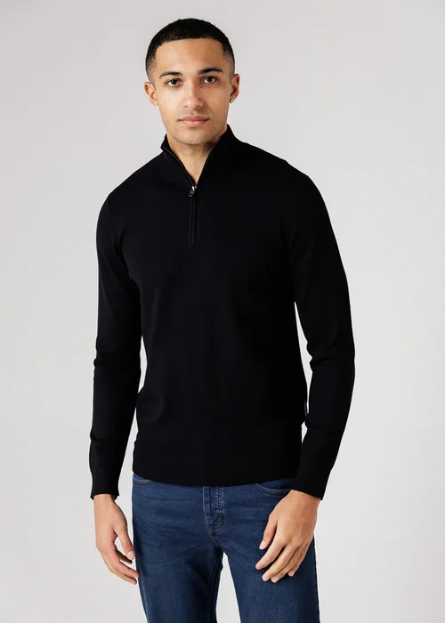 French Connection Black 1/2 Zip Knitted Jumper - L Image 1