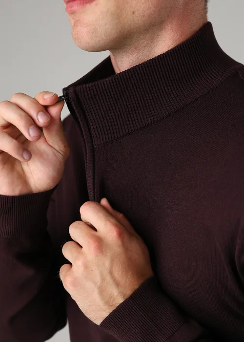 French Connection Burgundy 1/2 Zip Knitted Jumper - S Image 3