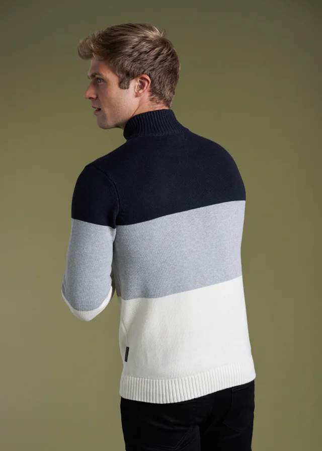 French Connection Navy 1/2 Zip Colourblock Knitted Jumper