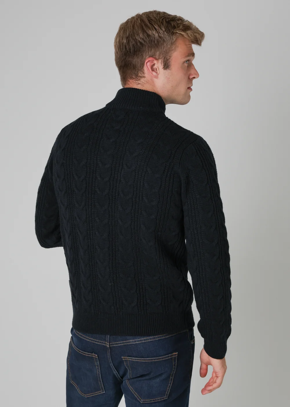 French Connection Navy 1/2 Zip Cable Knit Jumper - S Image 2