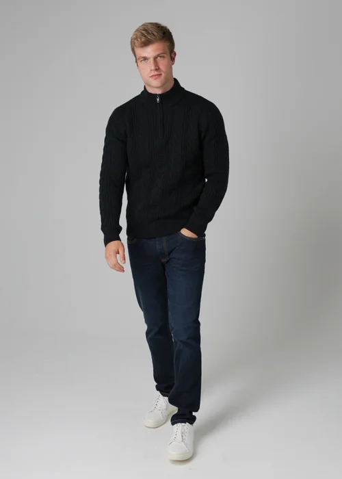 French Connection Navy 1/2 Zip Cable Knit Jumper - S Image 4