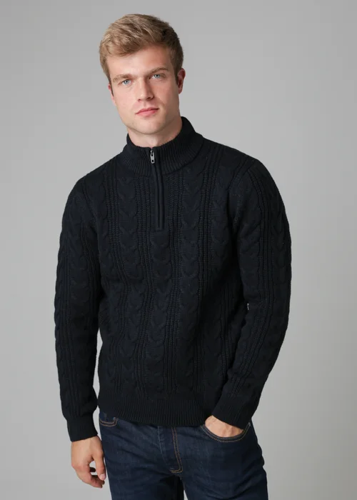 French Connection Navy 1/2 Zip Cable Knit Jumper - S Image 1