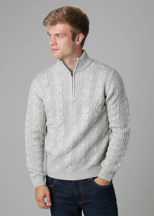 French Connection Ecru 1/2 Zip Cable Knit Jumper - 2XL Image 1