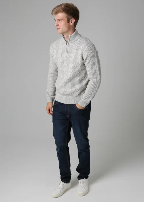French Connection Ecru 1/2 Zip Cable Knit Jumper - 2XL Image 4