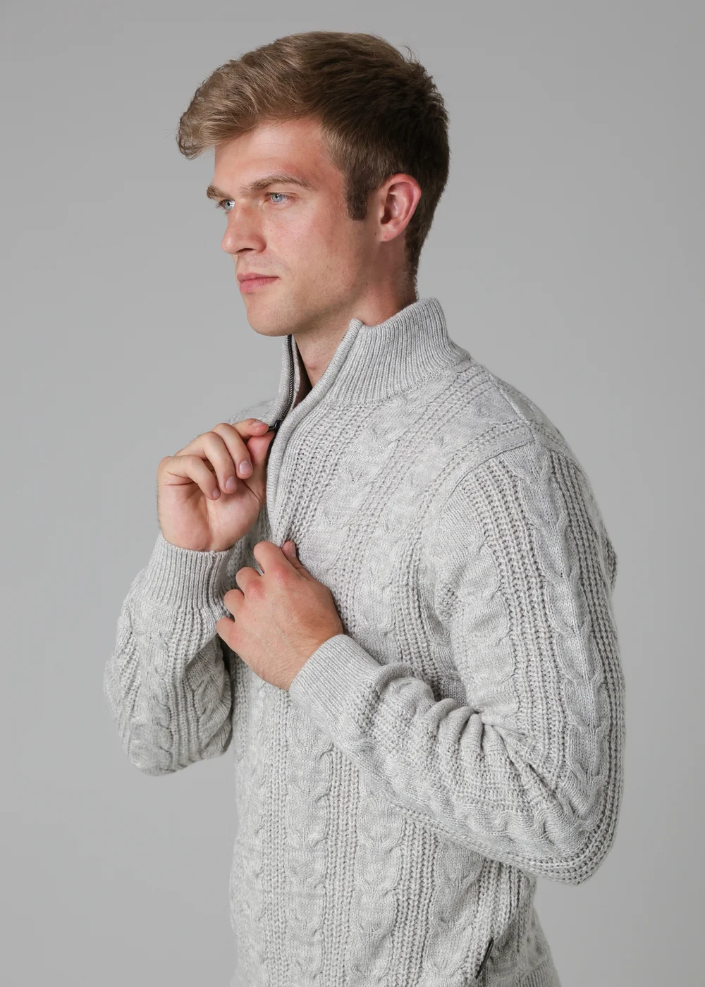 French Connection Ecru 1/2 Zip Cable Knit Jumper - 2XL Image 3