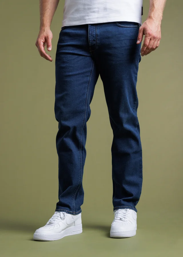 French Connection Dark Blue Cotton Straight Leg Stretch Denim Jeans