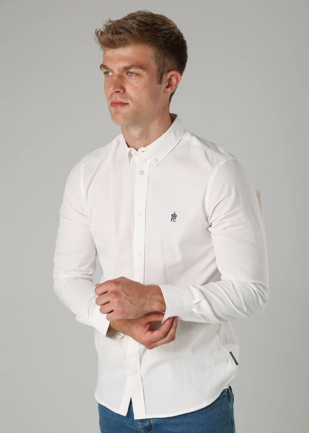 French Connection White Cotton Long Sleeve Oxford Shirt - S Image 1