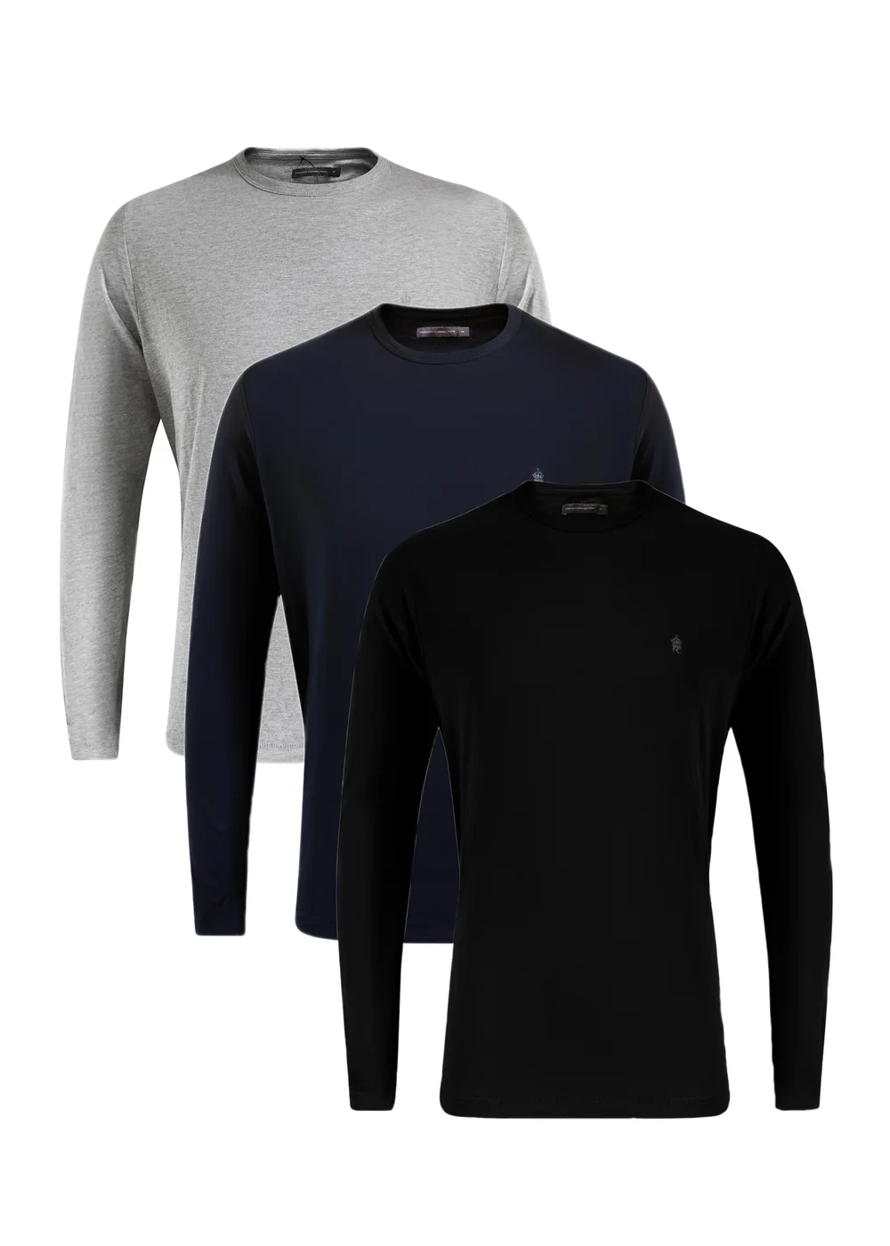 French Connection Black 3 Pack Cotton Crew Neck Long Sleeve T-Shirts - S Image 1