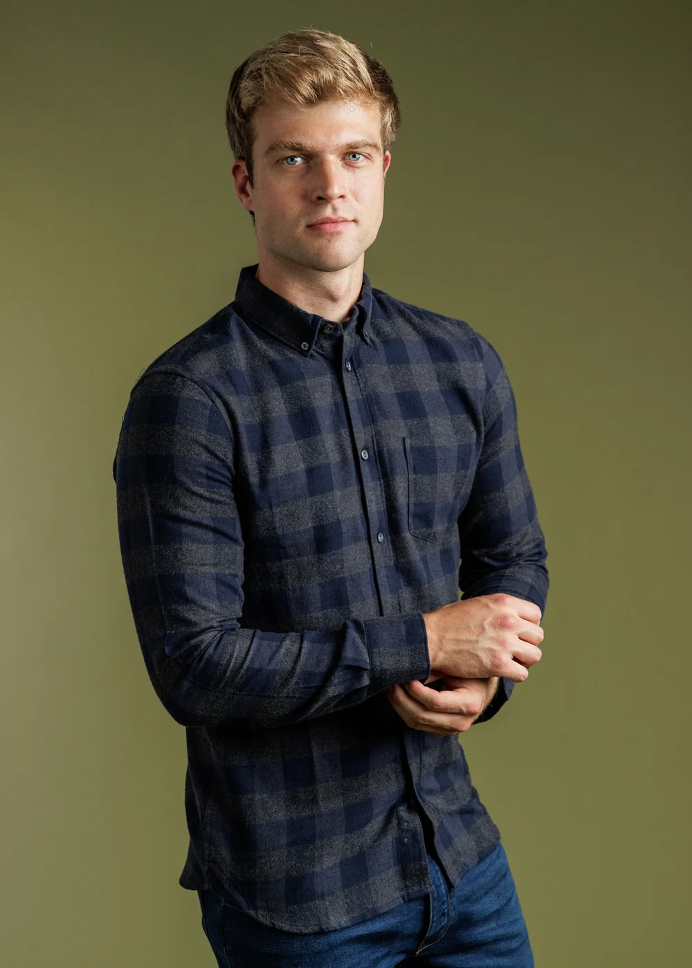 French Connection Charcoal Cotton Large Gingham Flannel Long Sleeve Shirt - L Image 1