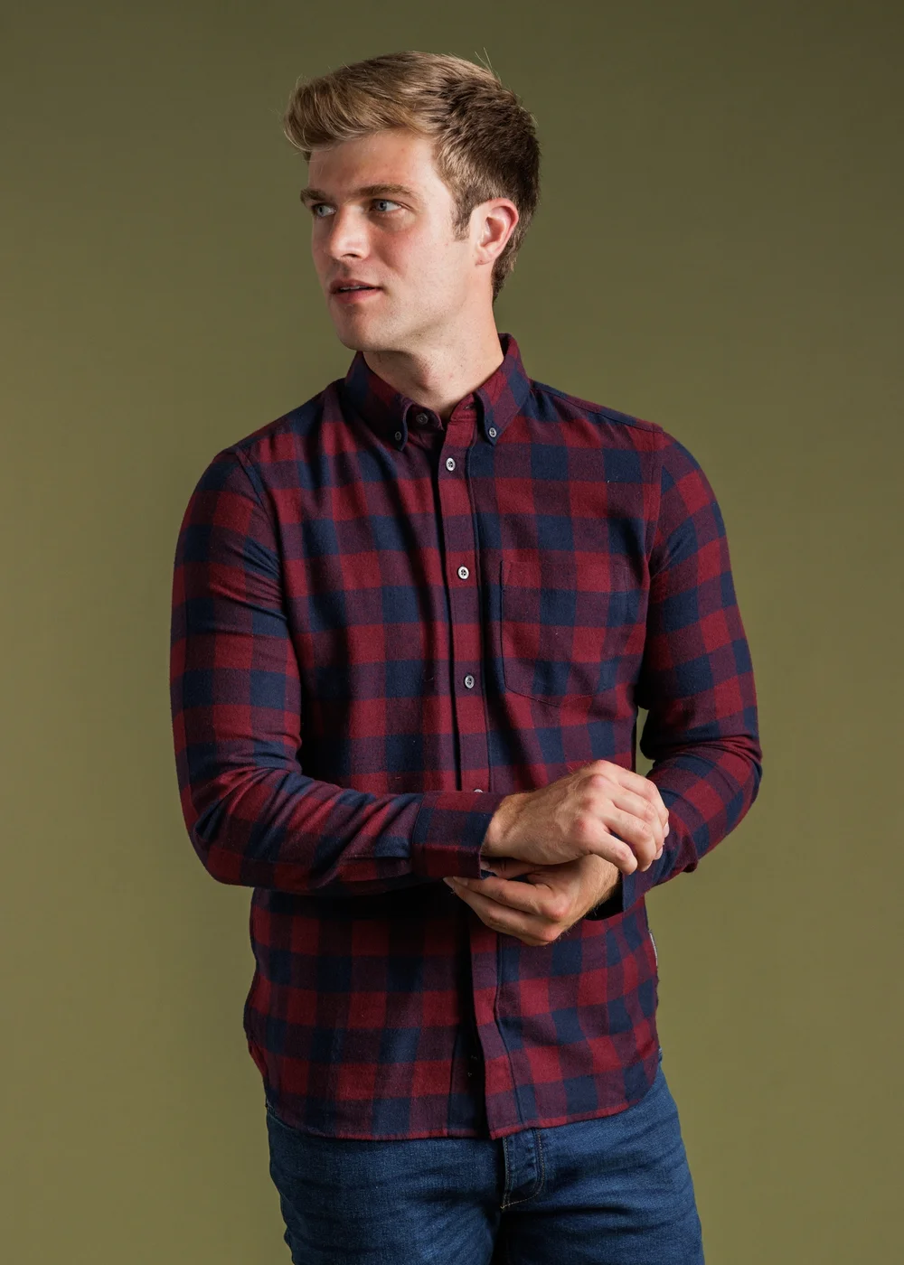French Connection Burgundy Cotton Large Gingham Flannel Long Sleeve Shirt - 2XL Image 1