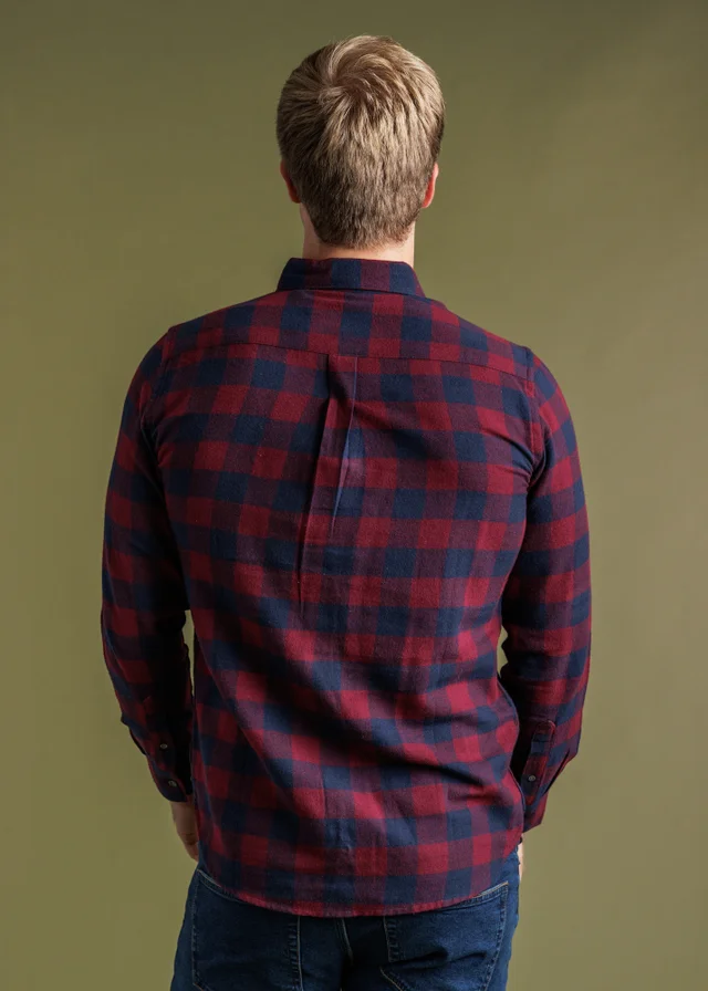 French Connection Burgundy Cotton Large Gingham Flannel Long Sleeve Shirt
