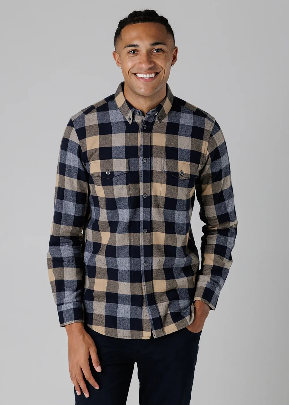 French Connection Ecru Cotton Large Gingham Flannel Long Sleeve Shirt - XL Image 3