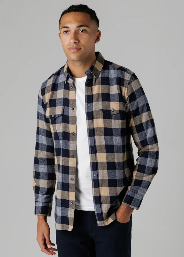 French Connection Ecru Cotton Large Gingham Flannel Long Sleeve Shirt