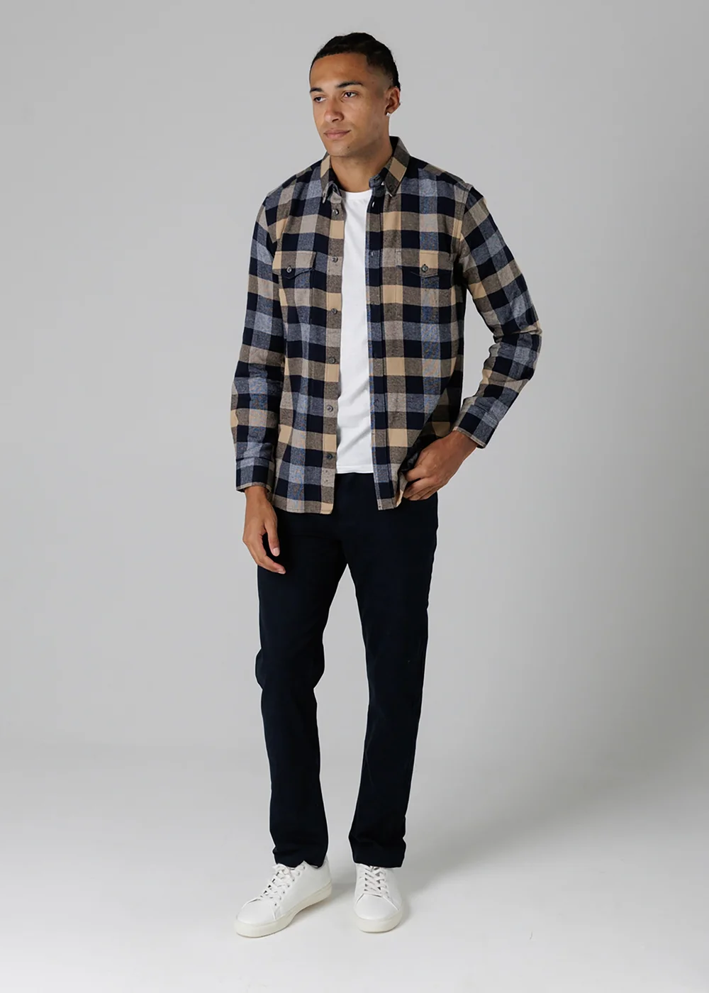 French Connection Ecru Cotton Large Gingham Flannel Long Sleeve Shirt - XL Image 4
